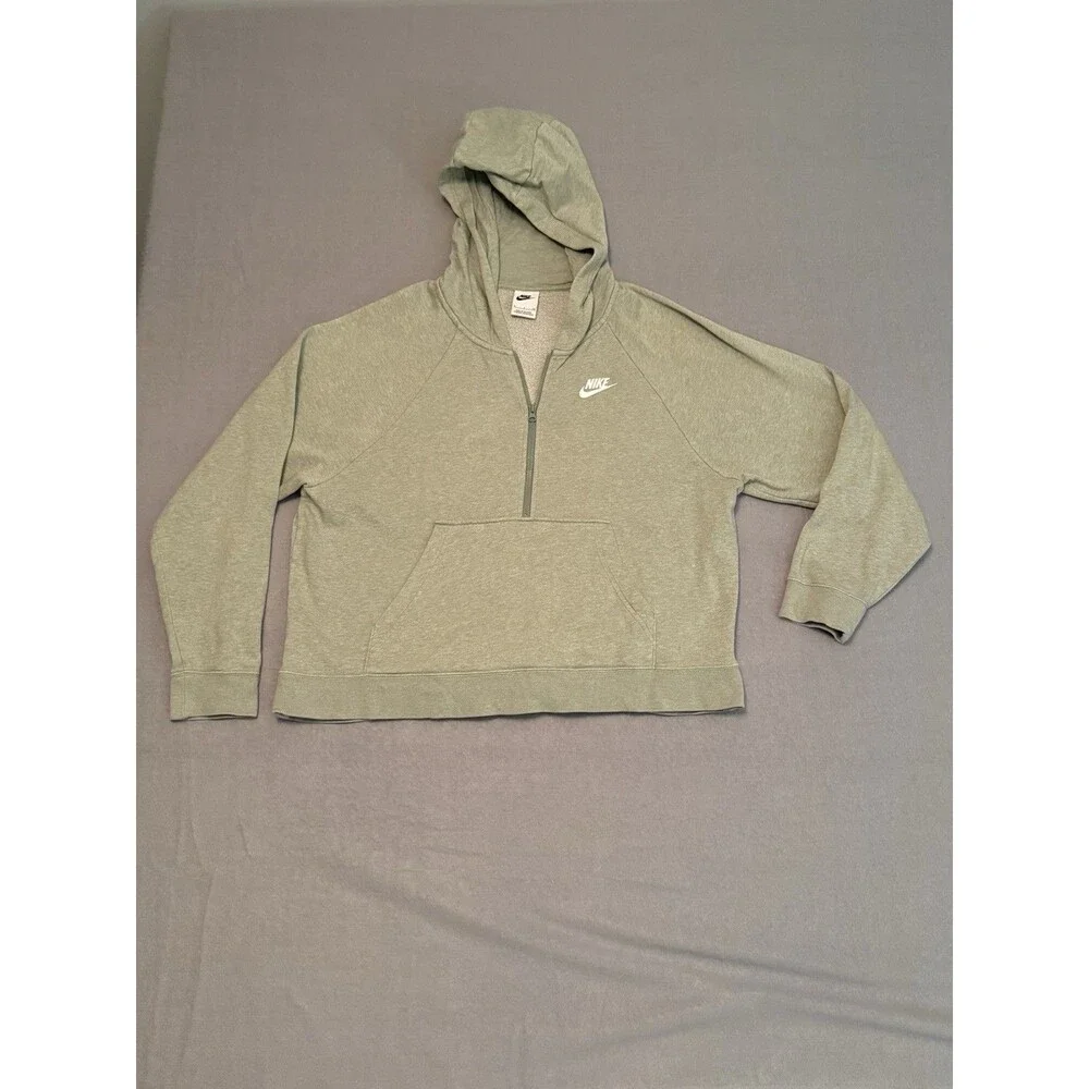 Nike Sweatshirt Women Sm Green Logo Pullover Hoodie Long Sleeve 1/2 Zip Pocket